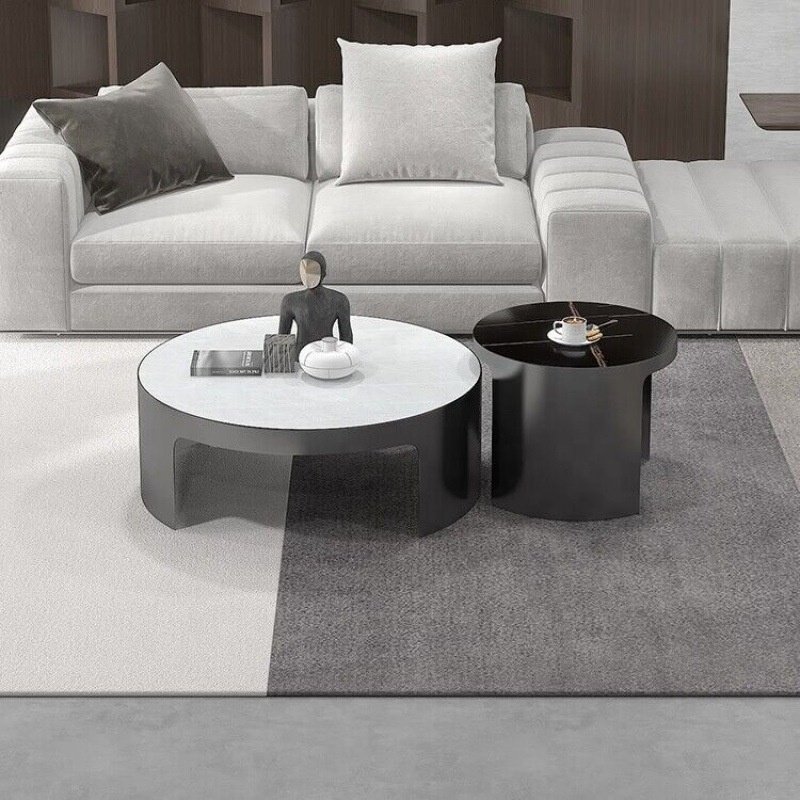Nordic Light Luxury Sintered stone Top coffee Table set Simple oak Living Room Round Creative Coffee Table Set of 3 2 pieces