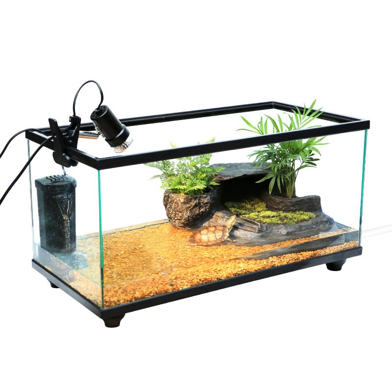 Wholesale Glass Fish Tank Black and White Edge Transparent with LED Light Turtle Tank Aquarium