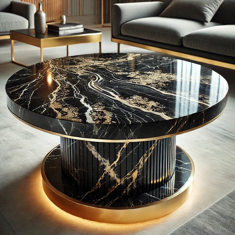 Black Green Marble Coffee Table Light Luxury Low Table Solid Stone Sturdy Floor Desk for Living Room Storage 40 In Center Table