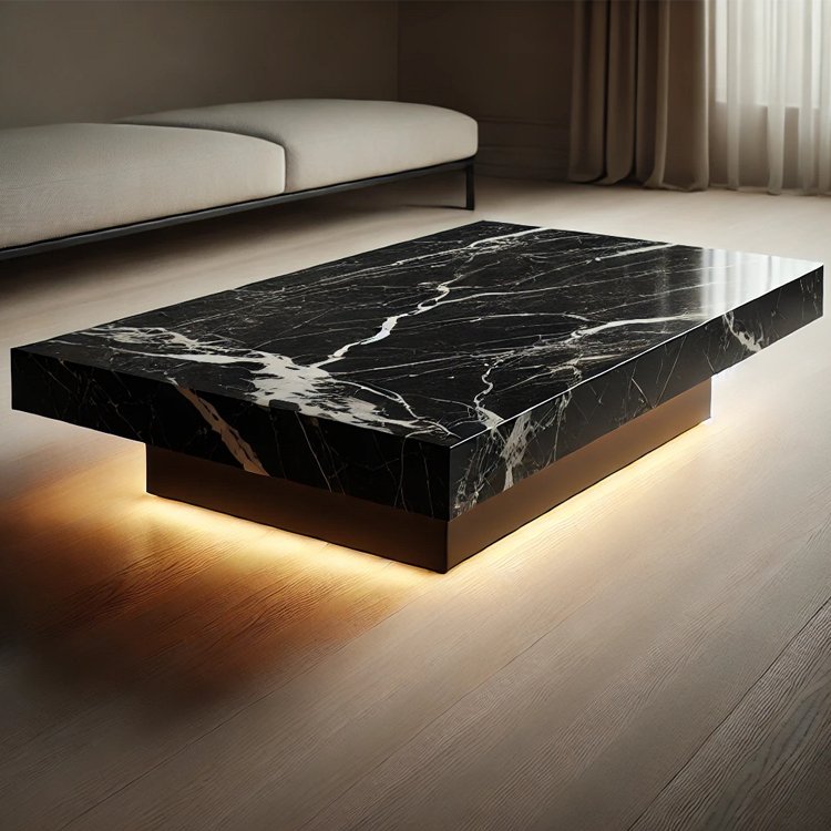 Black Green Marble Coffee Table Light Luxury Low Table Solid Stone Sturdy Floor Desk for Living Room Storage 40 In Center Table