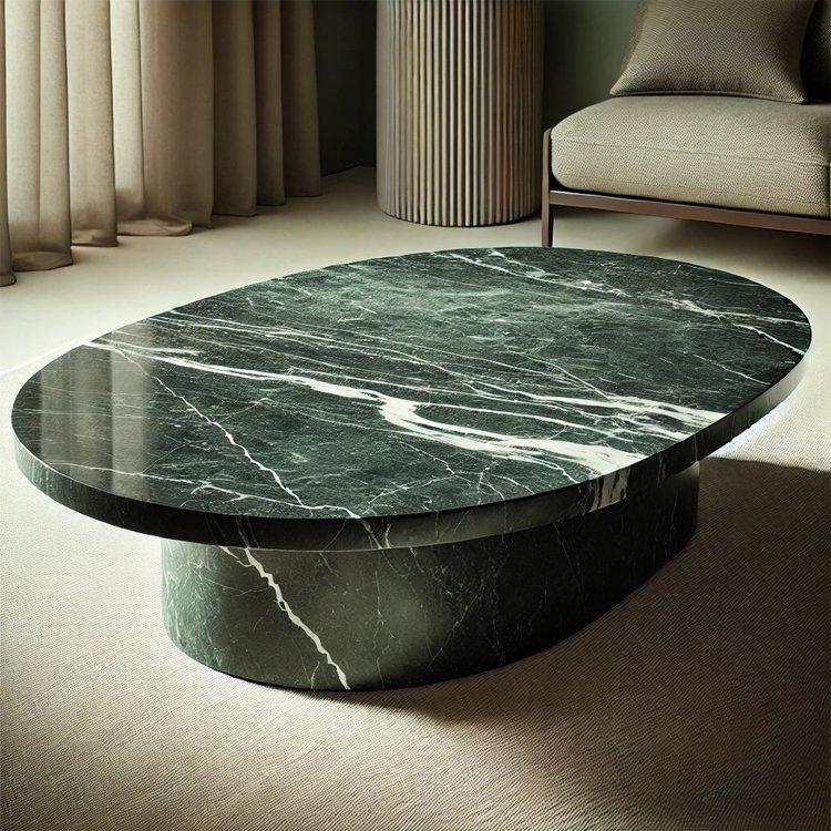 Black Green Marble Coffee Table Light Luxury Low Table Solid Stone Sturdy Floor Desk for Living Room Storage 40 In Center Table