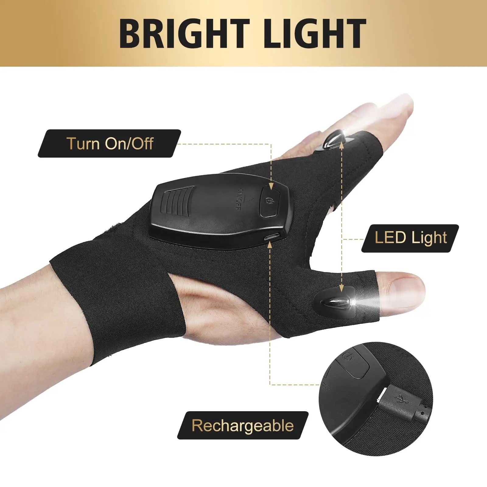 Rechargeable Flashlight Gloves LED Multifunction Portable LED Working Mitten Flashlight Finger With USB Lithium Battery
