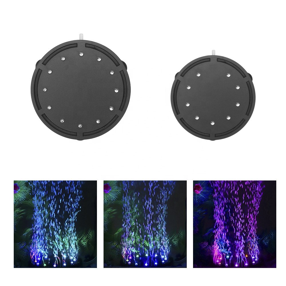Quanlong multicolor round led aquarium lamp submersible wrgb fish tank bubble light led with air stone