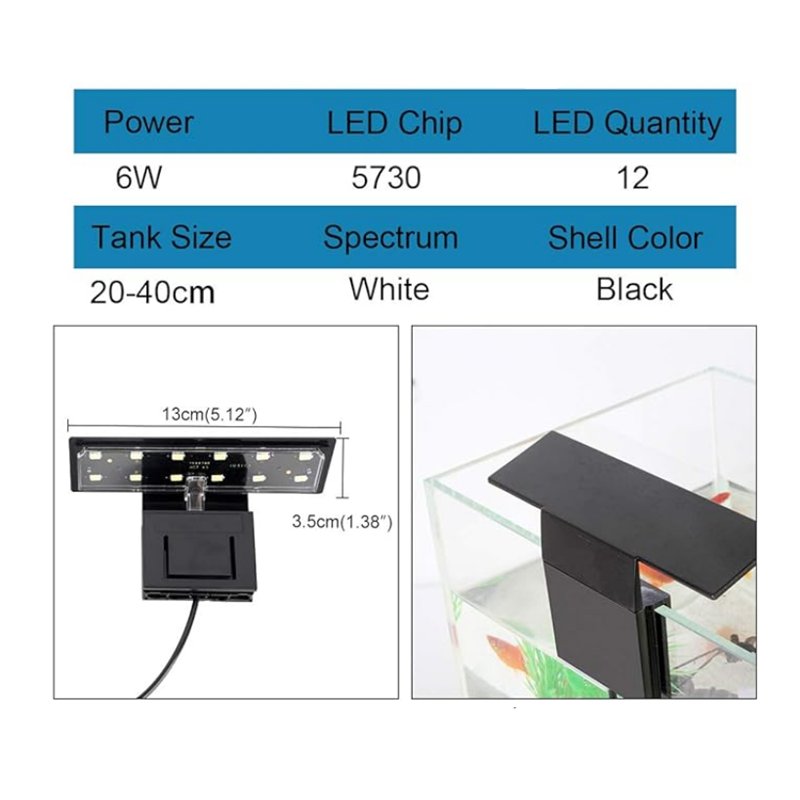 Roxin Aquarium Small Light Fish Tank LED Light 6W Planted Clip Lamp for 8-15inch 6mm Thick Mini Fish Tanks X3