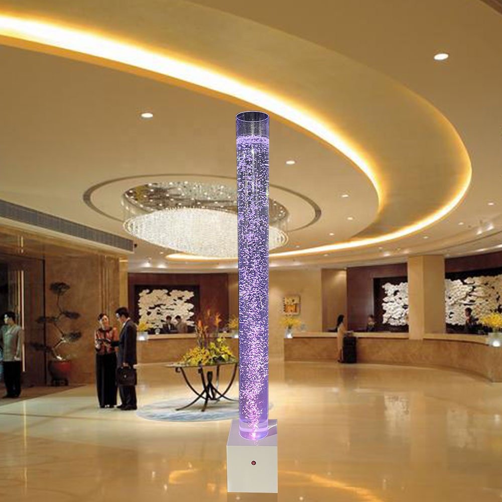 Hot design interior decorative LED glowing aquarium color changing acrylic water bubble round columns