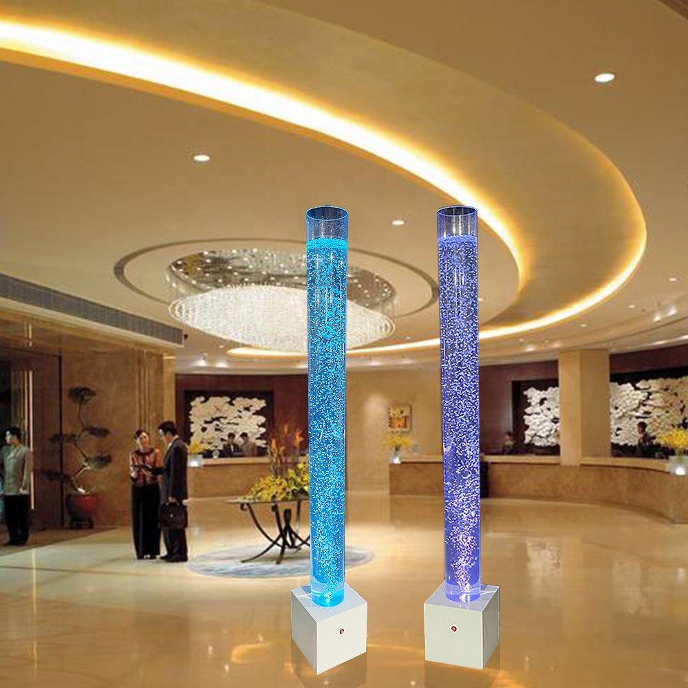 Hot design interior decorative LED glowing aquarium color changing acrylic water bubble round columns