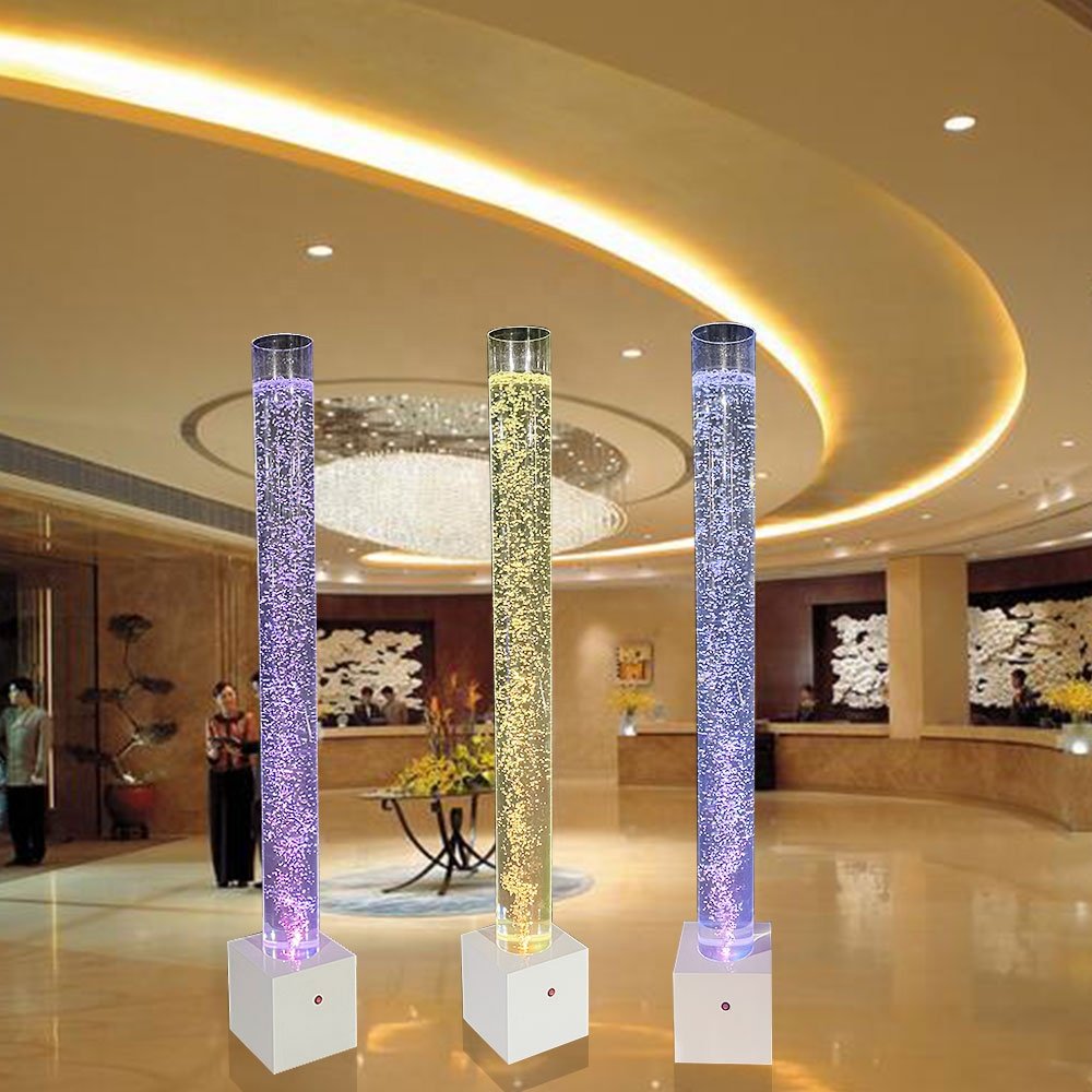 Hot design interior decorative LED glowing aquarium color changing acrylic water bubble round columns