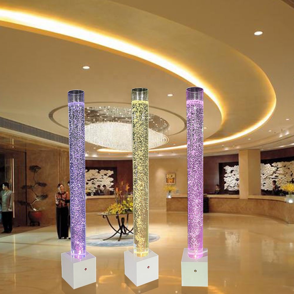 Hot design interior decorative LED glowing aquarium color changing acrylic water bubble round columns