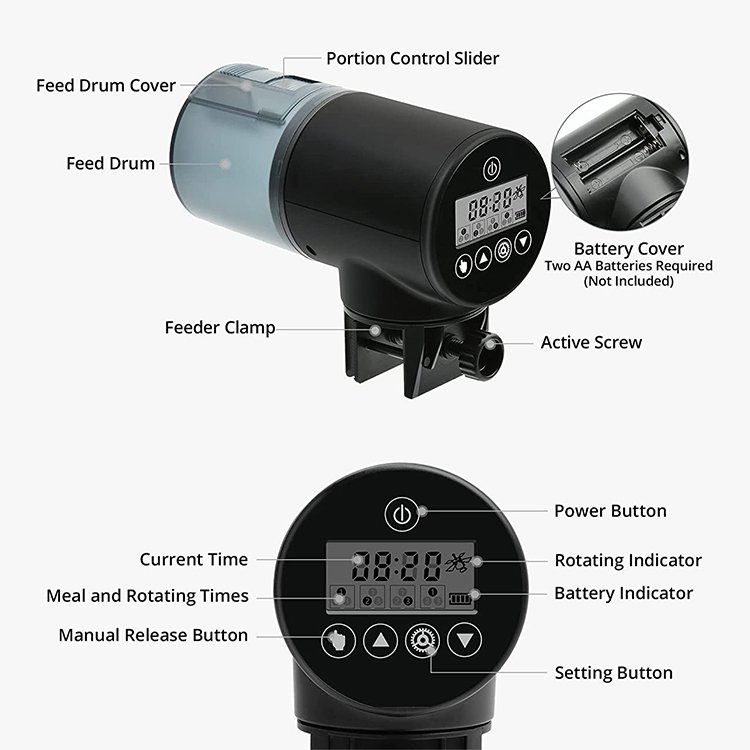 Aquarium Dry Battery Black Timer Fish Turtle Food Dispenser Automatic Fish Feeder for Fish Tank