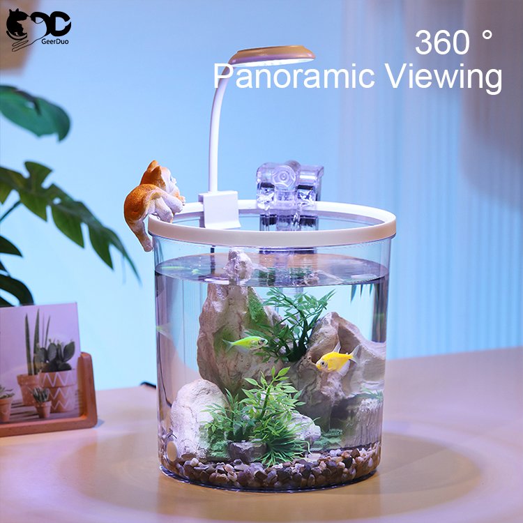 Geerduo Fish Tank Kit Desk Aquarium Set with High Brightness LED Lights and Quiet Water Pump