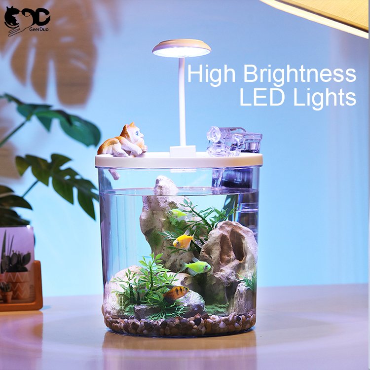 Geerduo Fish Tank Kit Desk Aquarium Set with High Brightness LED Lights and Quiet Water Pump