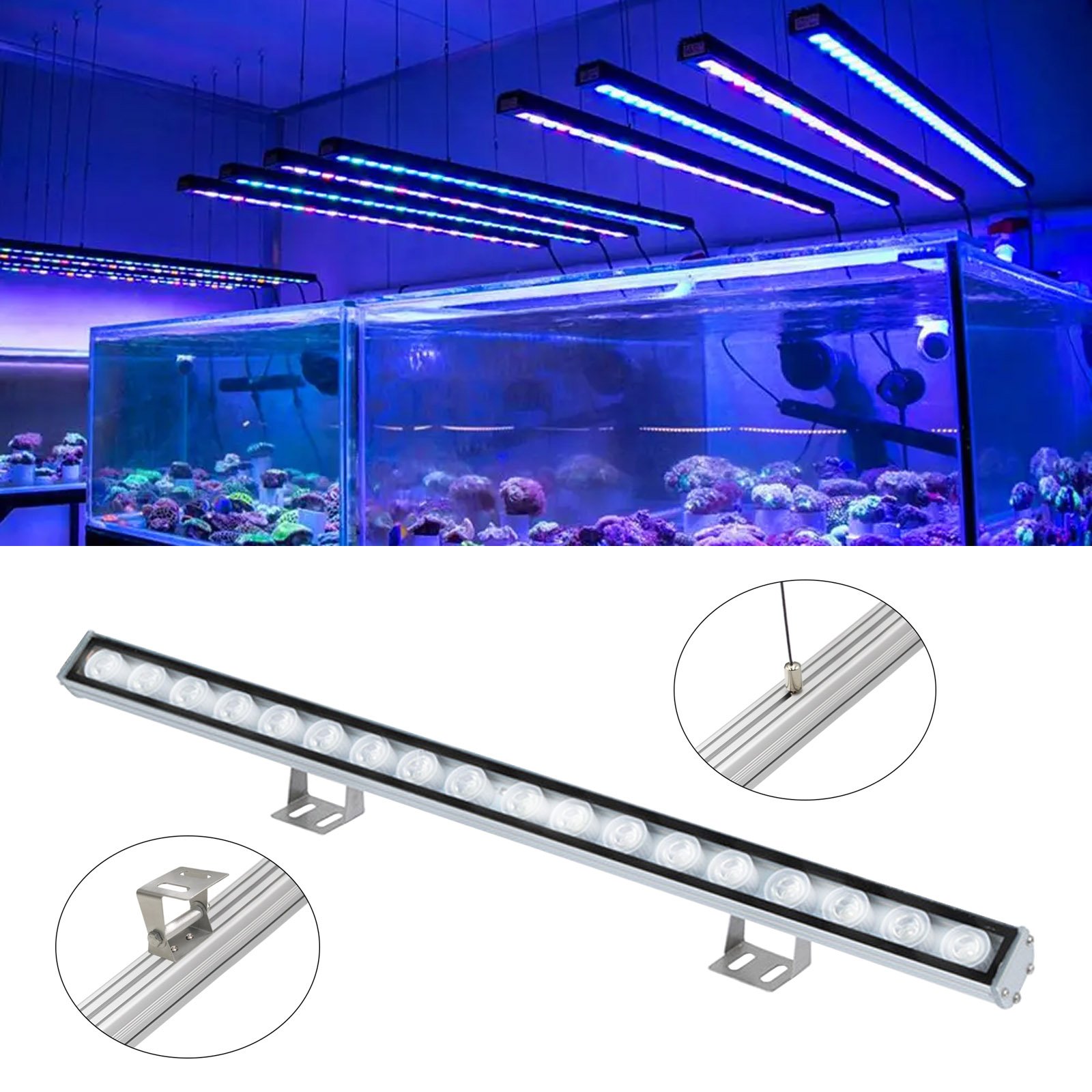 Liweida 25w 35w 45w 55w full spectrum blue uv led aquarium light 8-12H timer and 10-100% dimming coral reef bar saltwater light