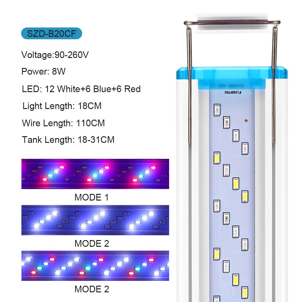 AC90~260V American standard European standard plug Adjustable white blue and red lights aquarium light fish tank