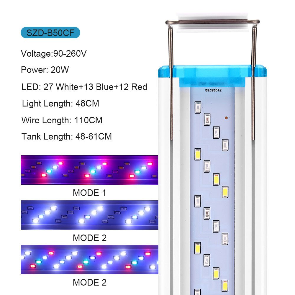 AC90~260V American standard European standard plug Adjustable white blue and red lights aquarium light fish tank