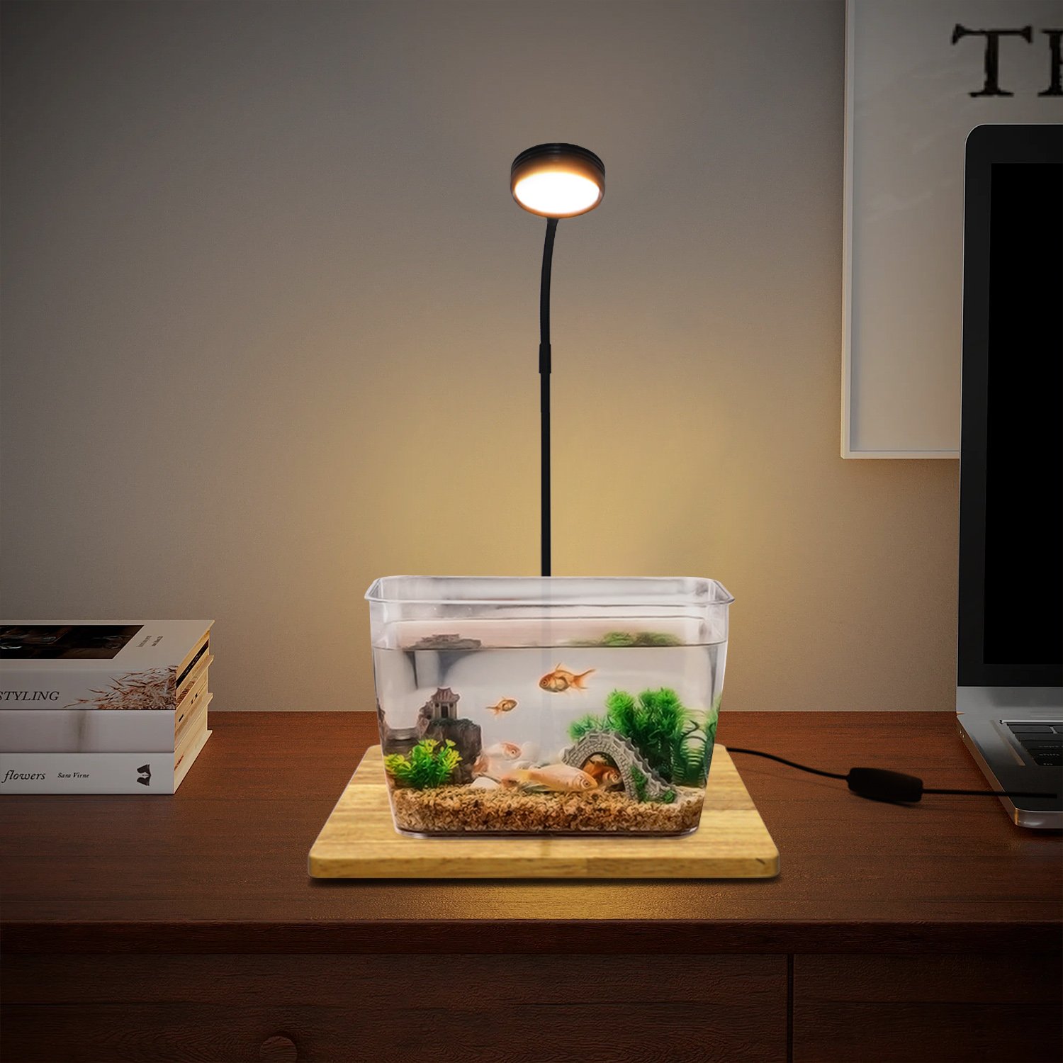 USB Aquarium Micro Landscape Illumination Lamp Led Fish Tank Light With Bamboo Base