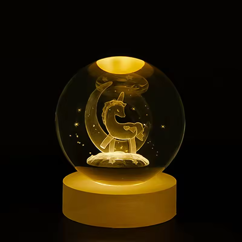 Hot Sale 3D Crystal Ball LED Night Light New Design 60mm 80mm Solar System Moon Polished Glass Base