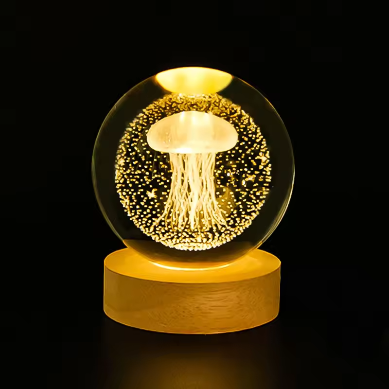 Hot Sale 3D Crystal Ball LED Night Light New Design 60mm 80mm Solar System Moon Polished Glass Base