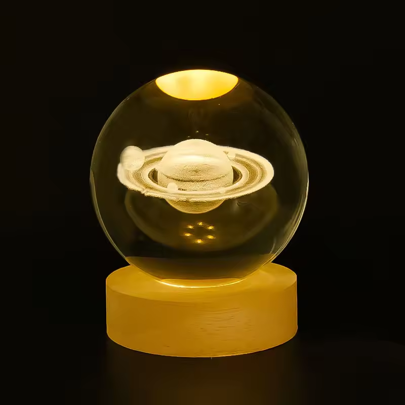Hot Sale 3D Crystal Ball LED Night Light New Design 60mm 80mm Solar System Moon Polished Glass Base