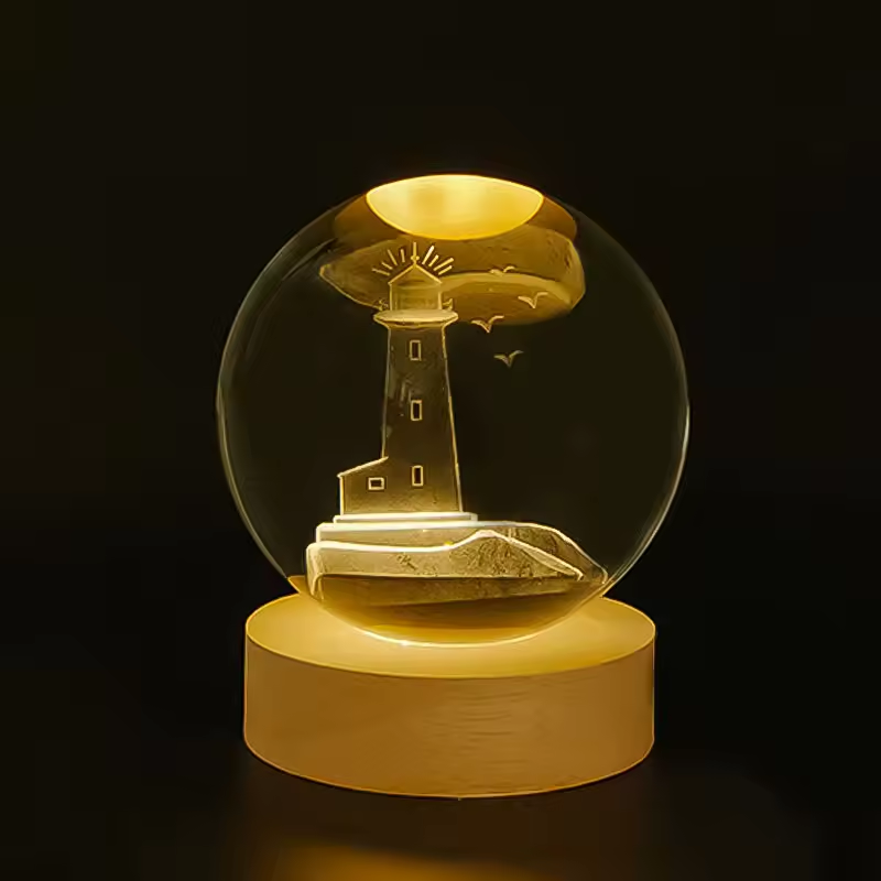 Hot Sale 3D Crystal Ball LED Night Light New Design 60mm 80mm Solar System Moon Polished Glass Base