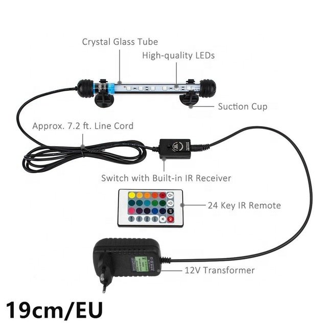 Aquarium RGB LED Lamp T4 Arowana Under Water Light Submersible Crystal Glass Lights