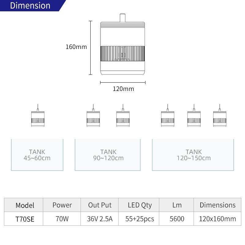 WEEK AQUA T Series High quality LED aquarium lamp 70W RGB W Full spectrum Freshwater aquarium aquatic plants fish tank lighting