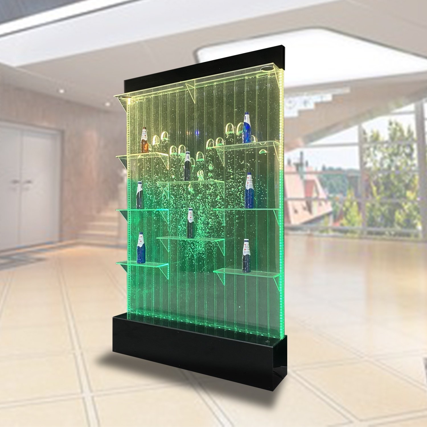Customized living room decor indoor water fountain acrylic bubble water wall with led lights