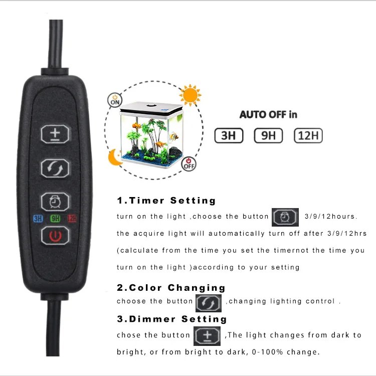 30W Full Spectrum LED Aquarium Light with Timer for Reef Live Plant Adjustable Brightness Planted Fish Tank Lamp