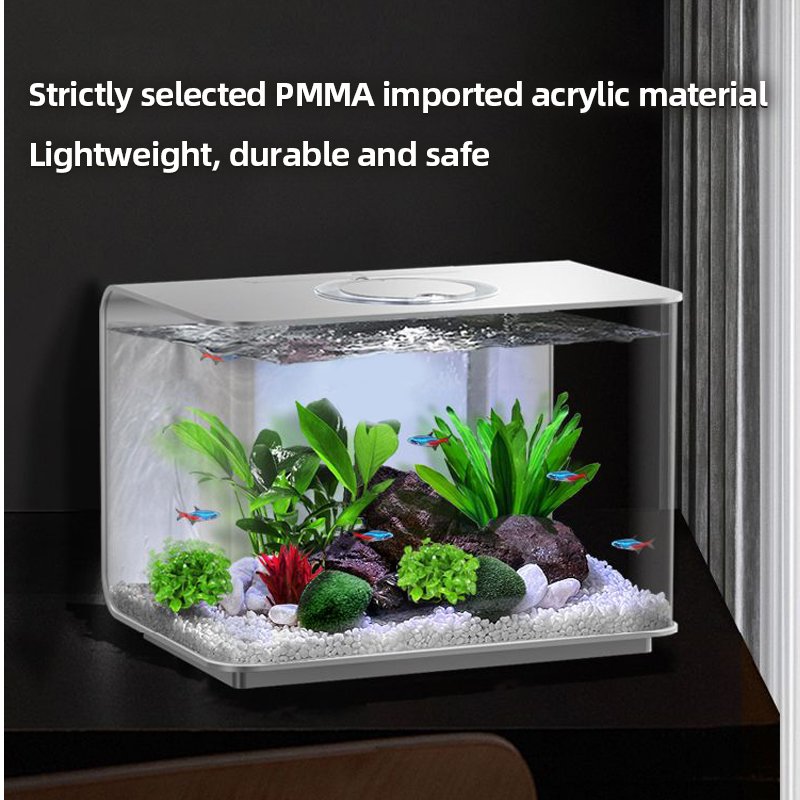 Aquarium small desktop fish accessories home bottom oxygenation mini acrylic fish tank with led light