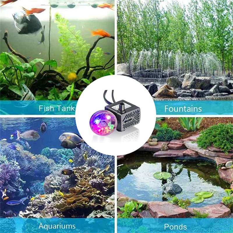 zaohetian Pond fountain with lights water feature fountain pump aquarium small water pump 3W 4W