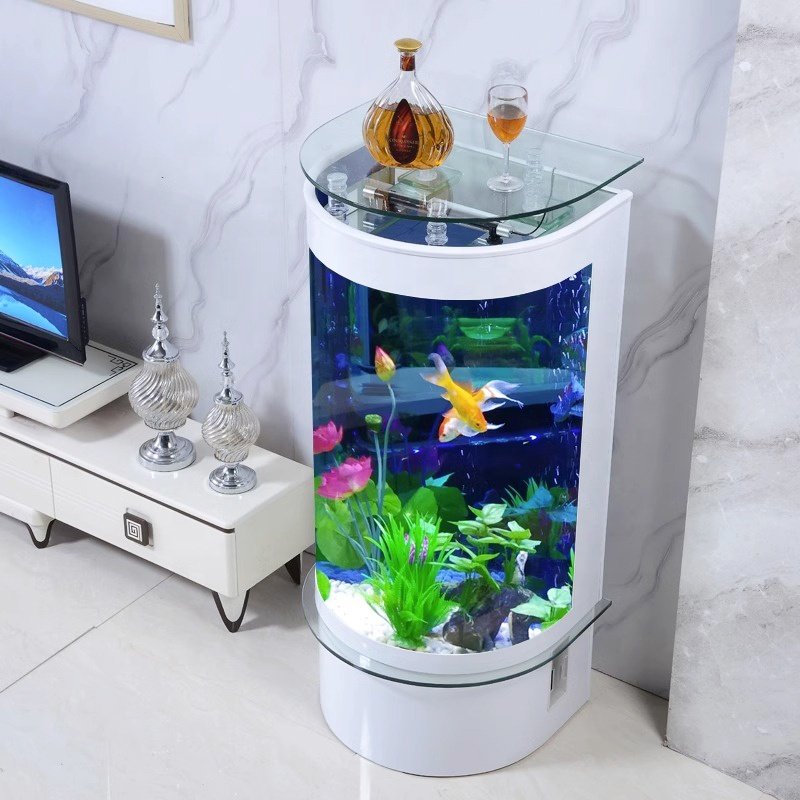 New luminous acrylic aquarium cylinder half round shape glass goldfish tank with LED