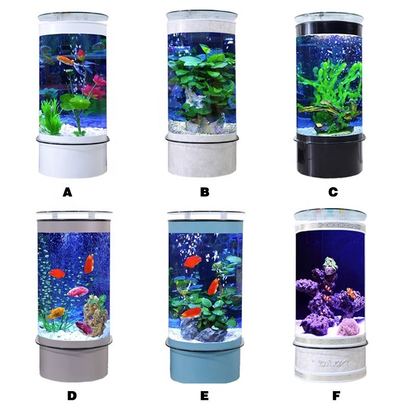 New luminous acrylic aquarium cylinder half round shape glass goldfish tank with LED