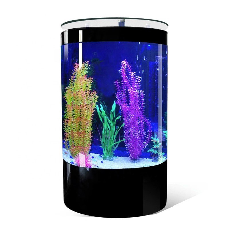 New luminous acrylic aquarium cylinder half round shape glass goldfish tank with LED