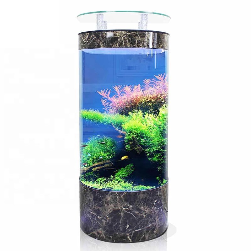 New luminous acrylic aquarium cylinder half round shape glass goldfish tank with LED