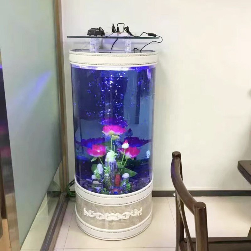 New luminous acrylic aquarium cylinder half round shape glass goldfish tank with LED