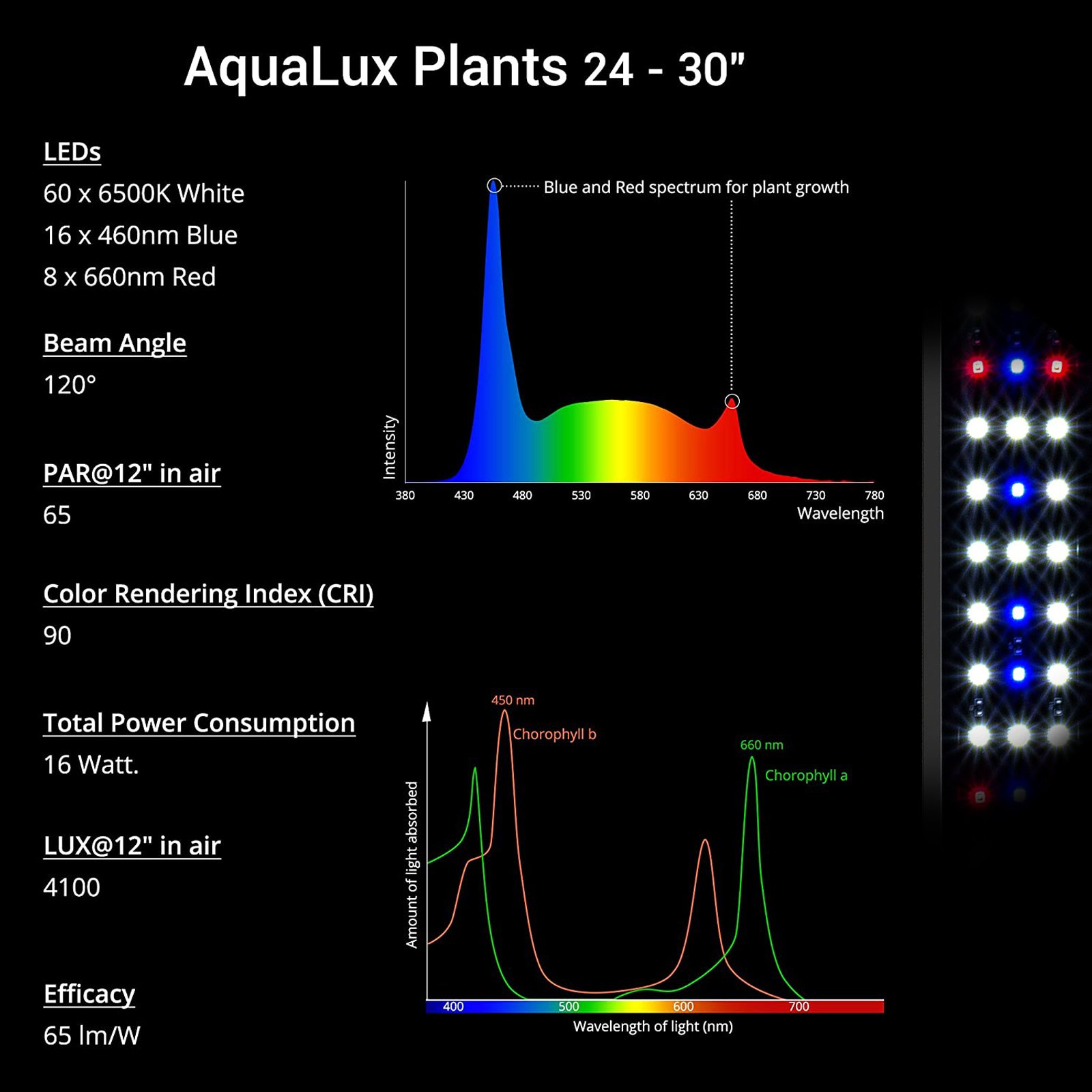 Extendable Bracket 24-30 Inch Freshwater 16 Watts fish tank plant light led aquarium light full spectrum