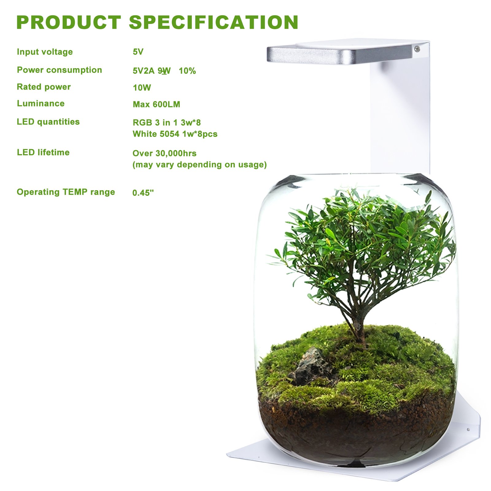 MicMol 10W LED Aquarium Lamps Micro Landscape Lighting Aquascape Magnetic Aquarium Desk Lights For Small Aquarium Tank