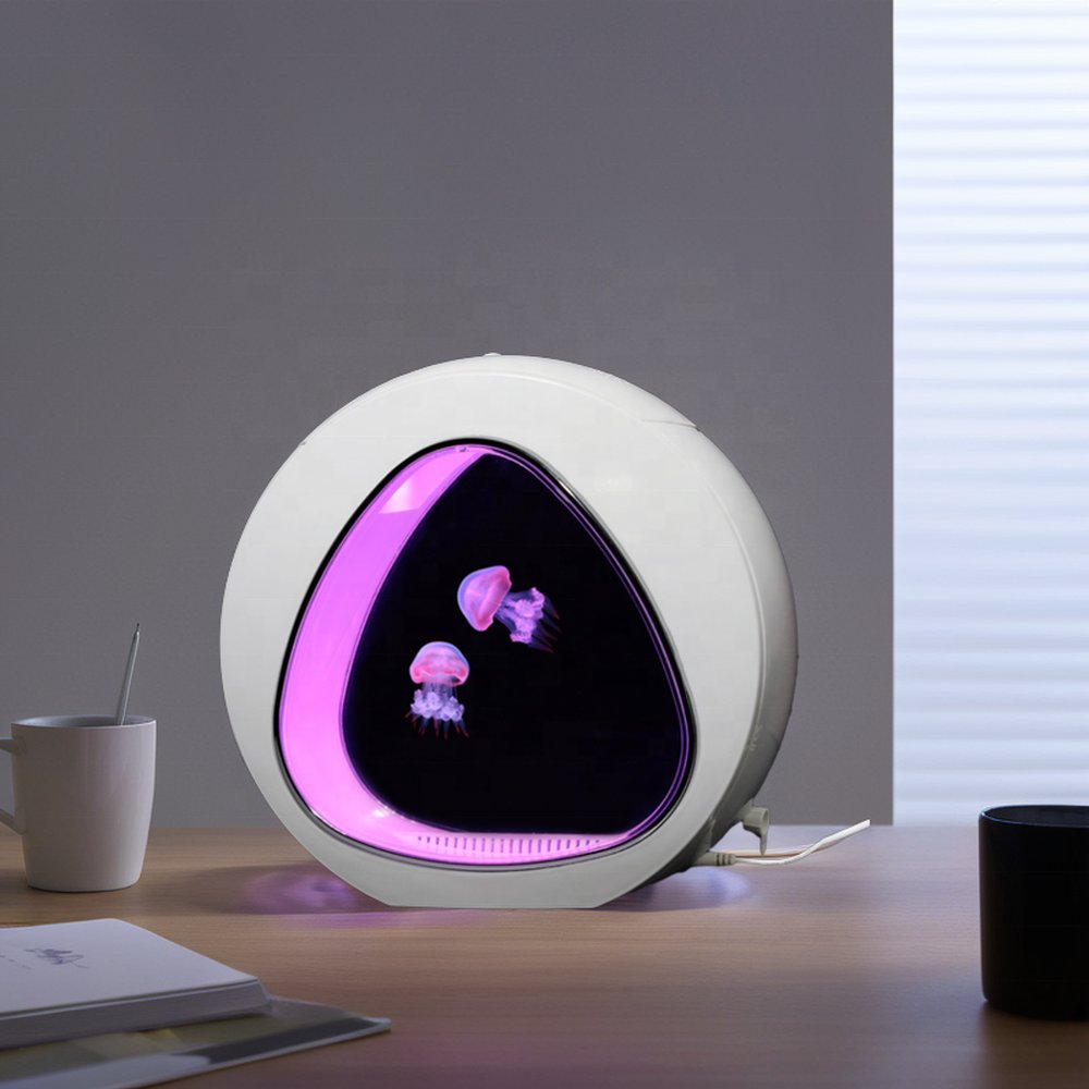 Modern color changing LED decorative acrylic sensory jellyfish tank can be used for bedroom decoration desk decoration