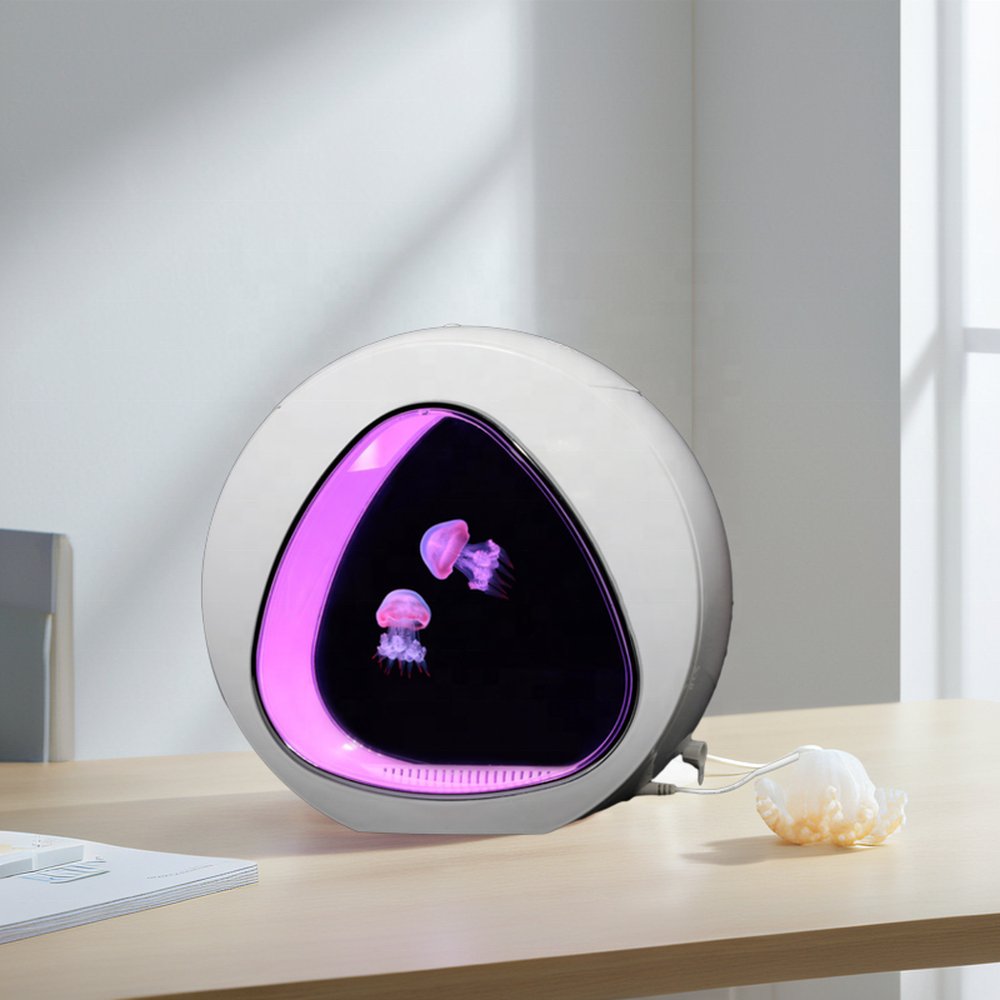 Modern color changing LED decorative acrylic sensory jellyfish tank can be used for bedroom decoration desk decoration