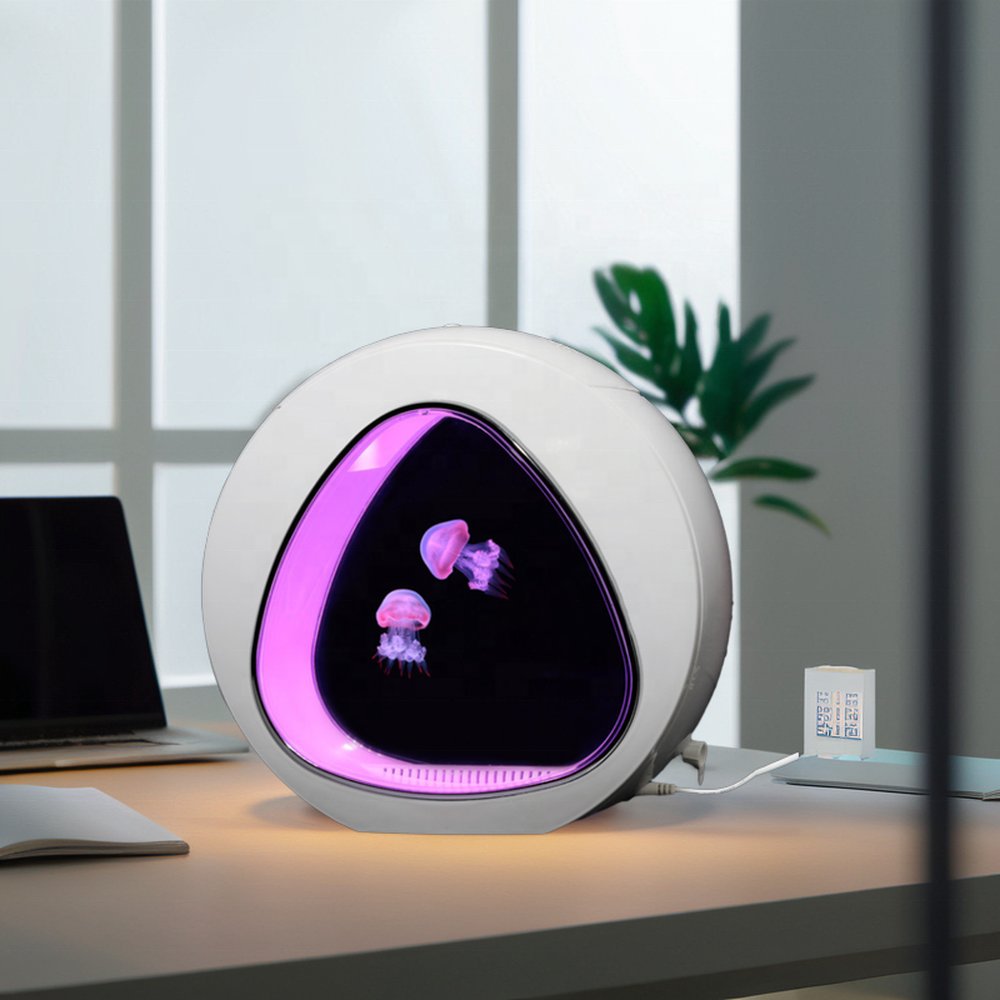Modern color changing LED decorative acrylic sensory jellyfish tank can be used for bedroom decoration desk decoration