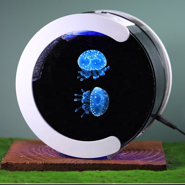Modern color changing LED decorative acrylic sensory jellyfish tank can be used for bedroom decoration desk decoration