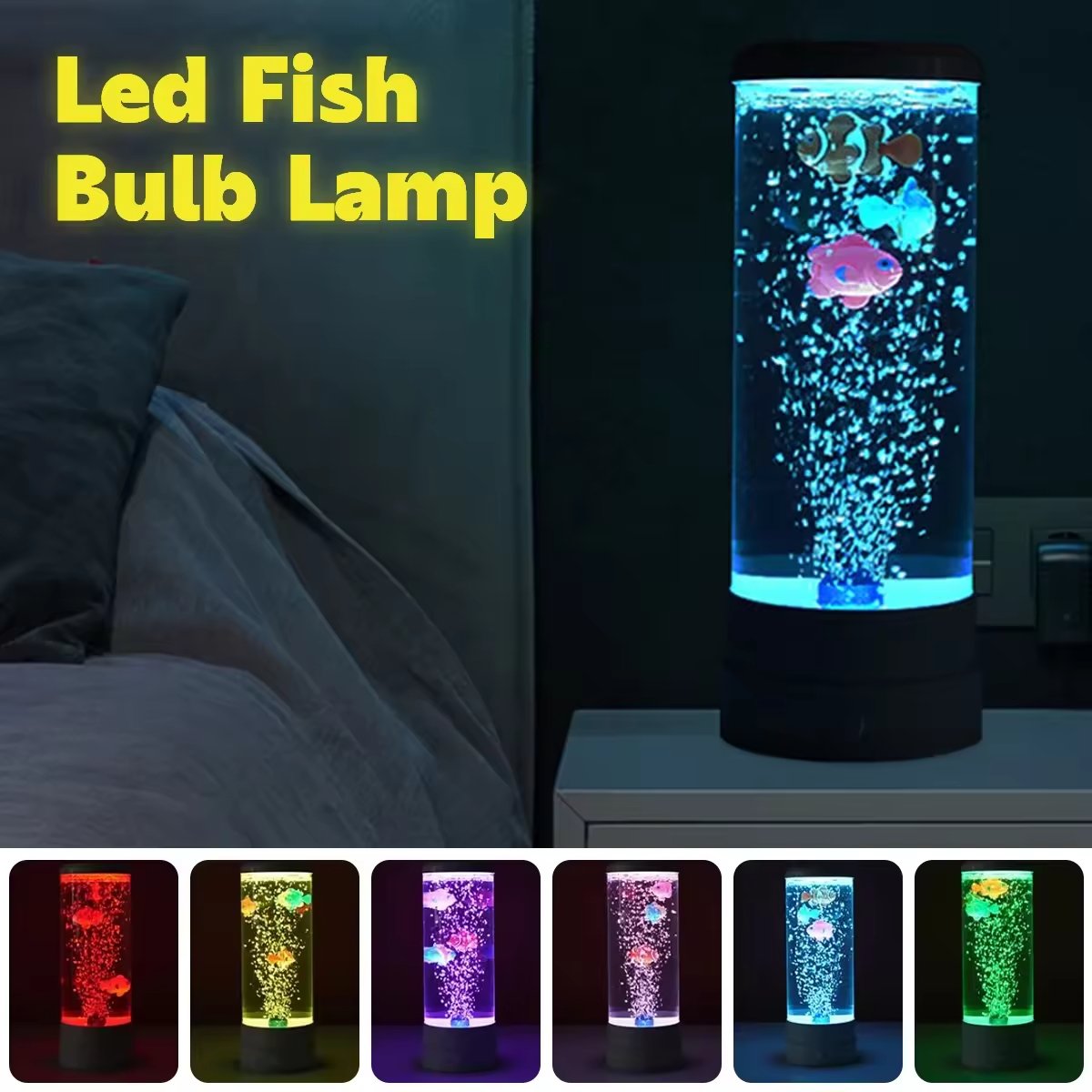 LED Bubble Fish Lamp - LED Water Aquarium Tank Night Color Changing Mood Lamp Table Night Light