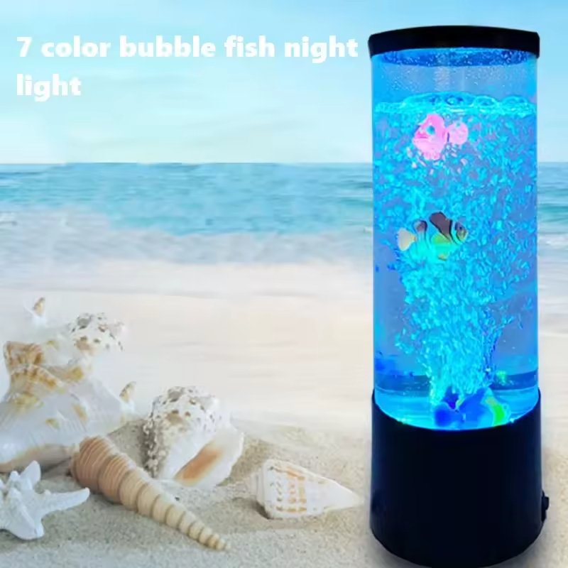 LED Bubble Fish Lamp - LED Water Aquarium Tank Night Color Changing Mood Lamp Table Night Light