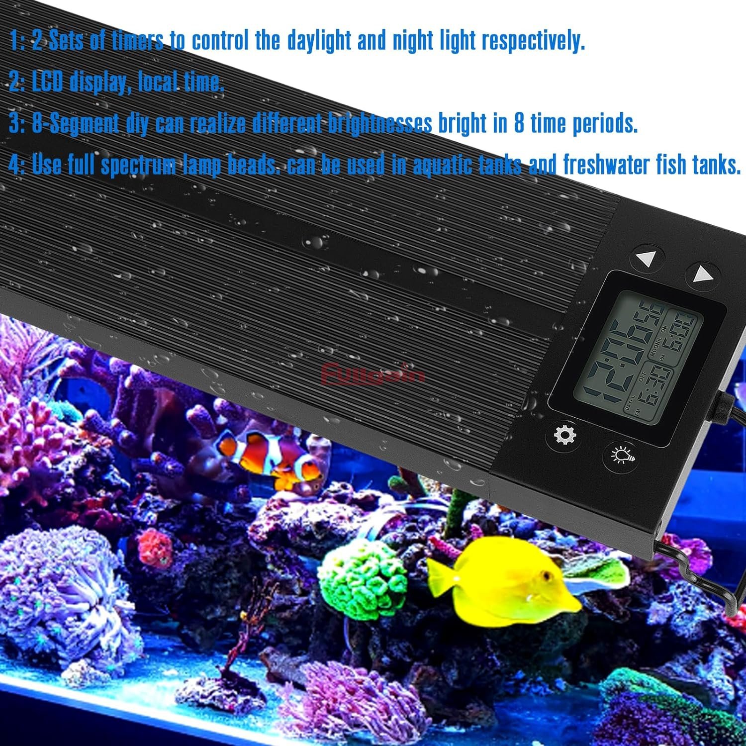 Fullgain FG138 Waterproof Full Spectrum Plant Sunrise Sunset Dimmable Aquarium Light Fish Tank Light for Freshwater Planted Tank