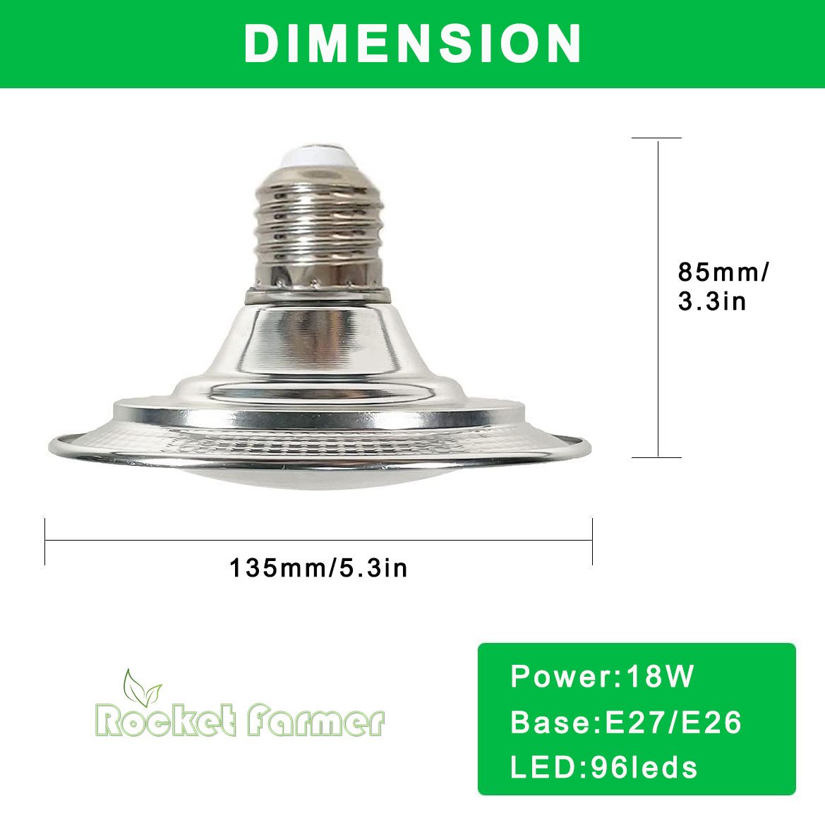Plant Growth Light Green Vegetable Greenhouse Full Spectrum Plant Supplementary Light E27 18W 96 LED Dragon Fruit Fill Light