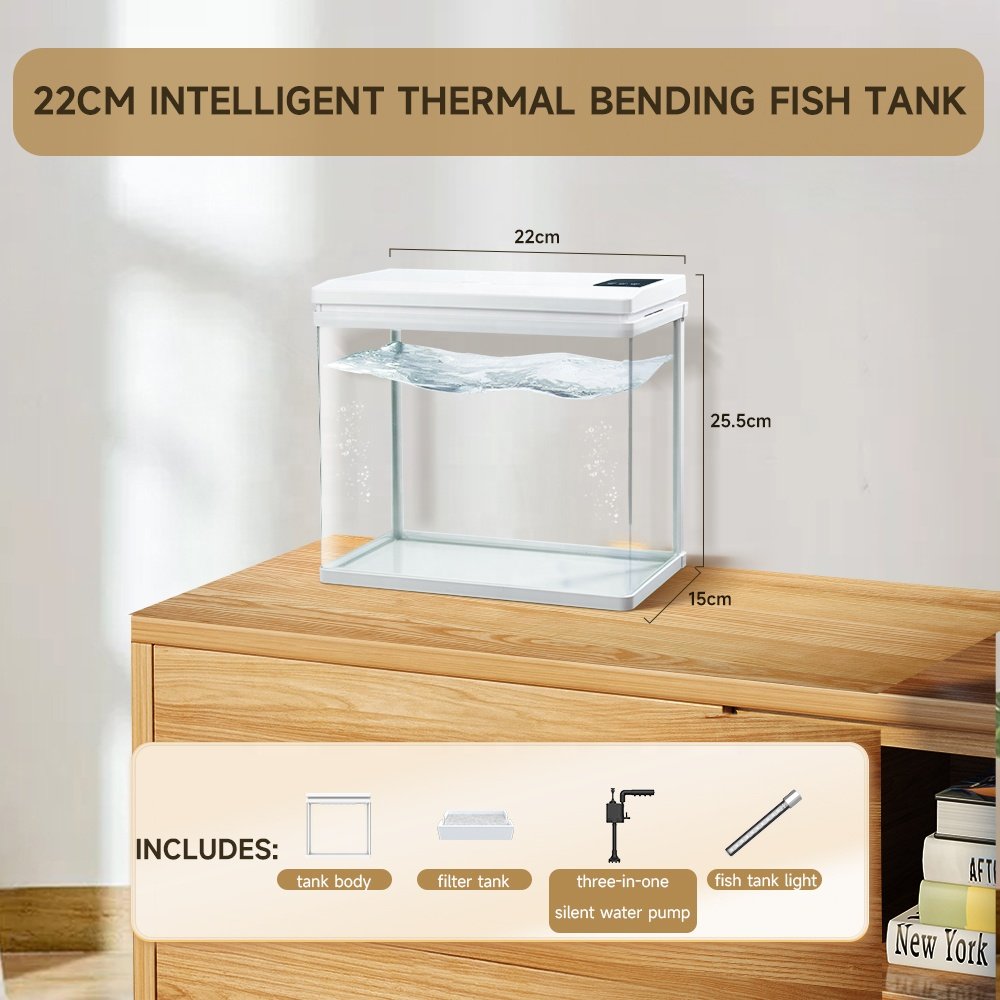 Automatic Feeding Smart Small Fish Tank Ultra white clear Glass smart Aquarium with Filter and LED Light
