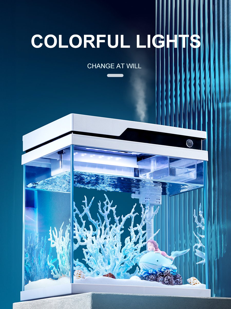 Automatic Feeding Smart Small Fish Tank Ultra white clear Glass smart Aquarium with Filter and LED Light