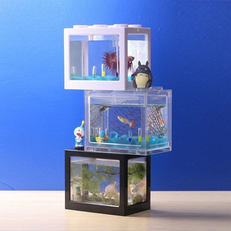 Acrylic Block Mini Aquarium Tank Reptile Pet Box Fish Office Tea Table Decoration Feeding Tanks Accessories