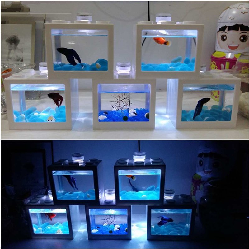 Acrylic Block Mini Aquarium Tank Reptile Pet Box Fish Office Tea Table Decoration Feeding Tanks Accessories
