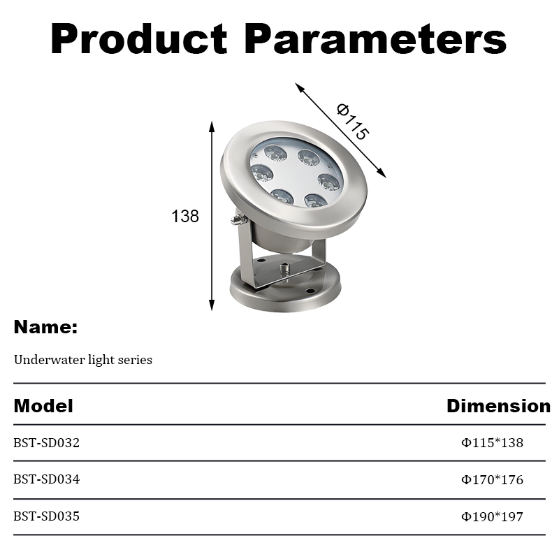 High Quality LED Underwater Light DMX RGB Control 304 Stainless Steel IP68 Waterproof Pool light 6W/12W/15W Fountains Landscape