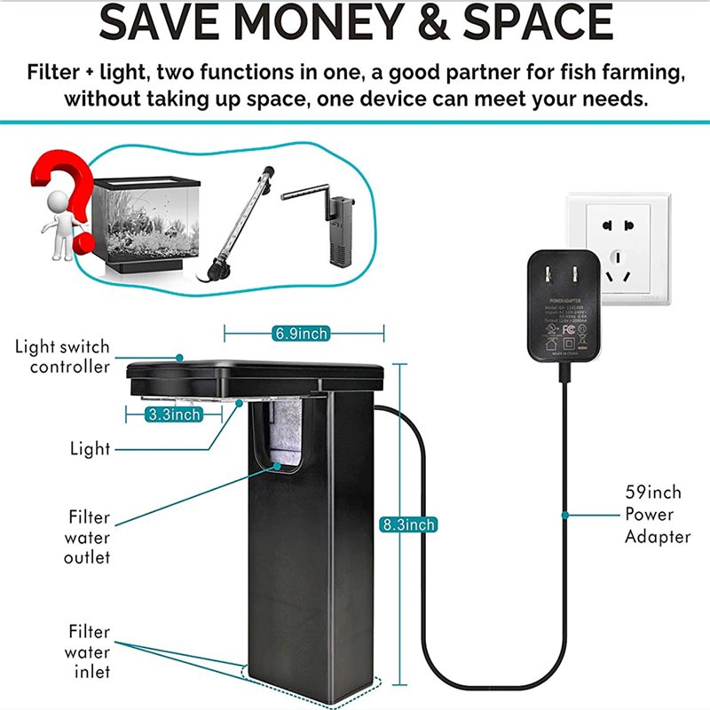 DC12V 10W touch and small fish tank with light color filters